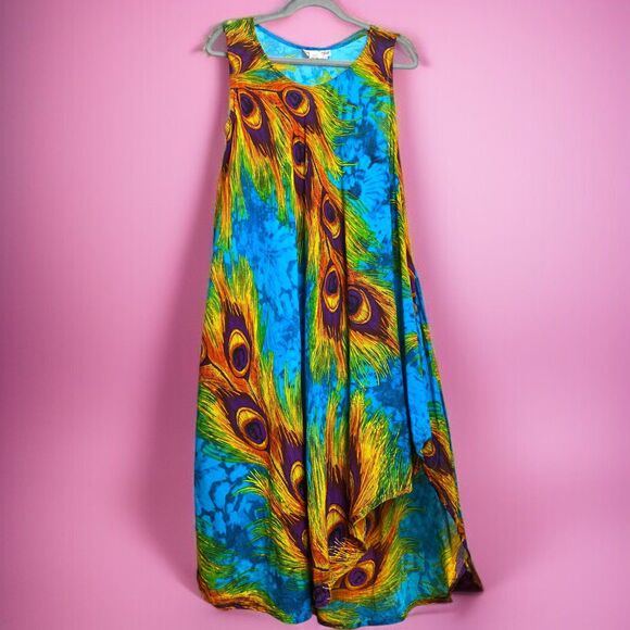 Jessica Taylor Flowy Asymetrical Sundress OS Blue Boho Breezy Layers Festival - Picture 1 of 7